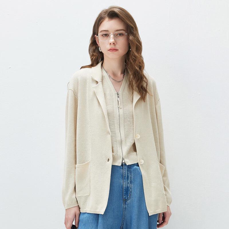 Women's Linen Blend Knit Blazer Jacket