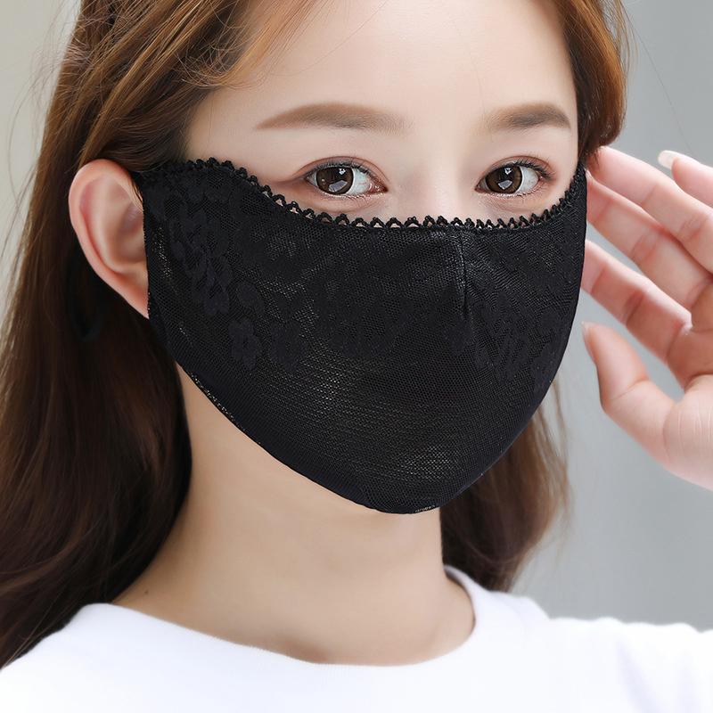 Sweet Flower Sunscreen Thin Lace Mask Outdoors Sunshade For Women Solid Color Sunscreen Face Cover Uv Protection Adjustable Mask