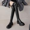 Krazing Pot Microfiber Autumn Winter Shoes Thick Bottom Flat Platform Size 43 Long Boots Zipper Over-the-knee Boots