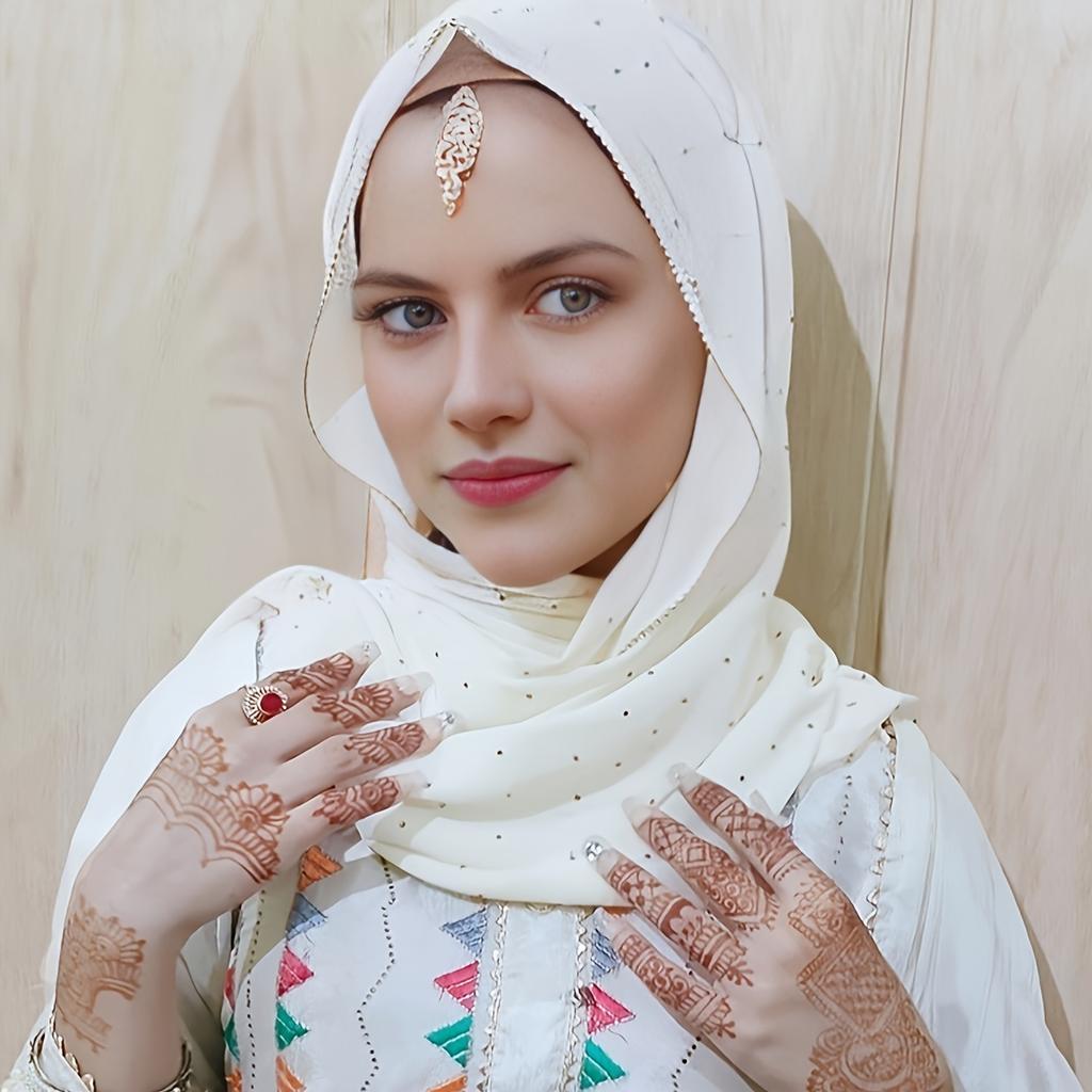 Rhinestone Edge Chiffon Hijab Elegant Thin Breathable Sunscreen Head Wrap Casual Outdoor Decoration Bandana Gift