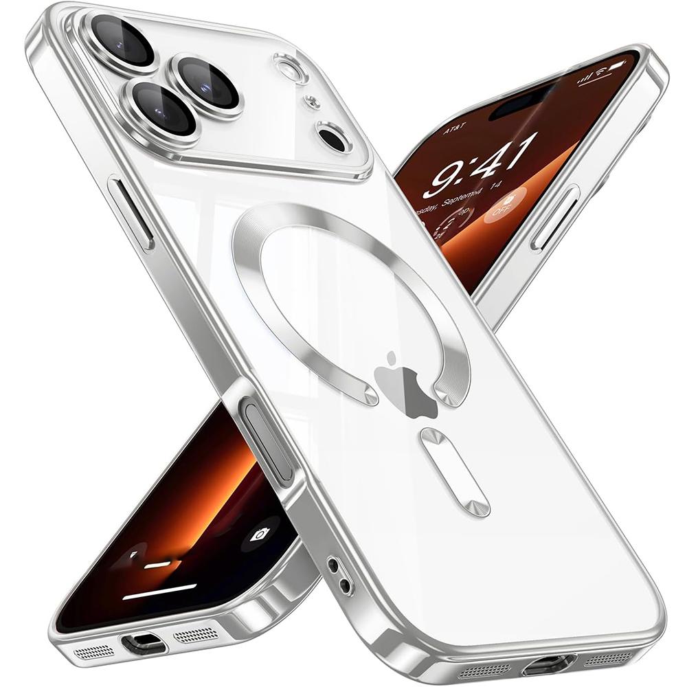 

Magnetic For Magsafe Case For iPhone 17 Air 16 15 14 13 Pro Max Soft Clear Transparent Glitter Plating Silicone TPU Shell iPhone 15