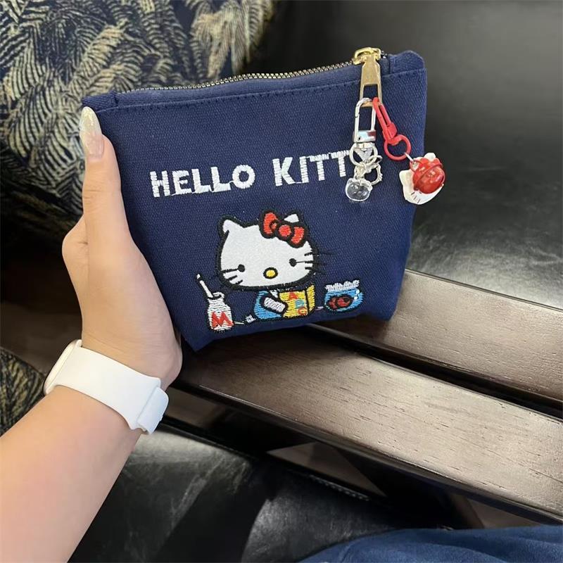 Cute Sweet Sanrio Hello Kitty Handle Cosmetic Bag Coin Purse Girly Travel Card Holder Id Key Large Capacity Portable Storage Bag