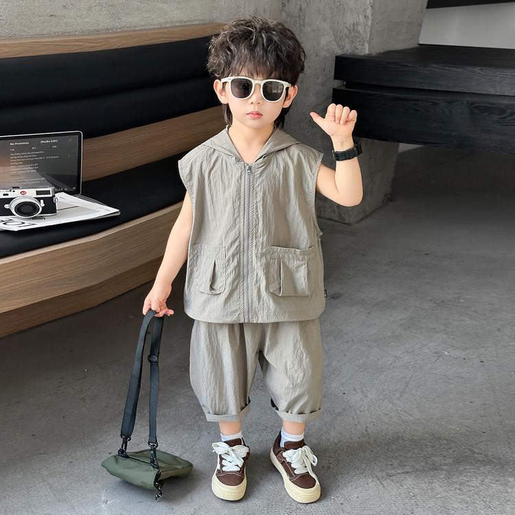 Boys' Summer Fashion Workwear Hooded Vest & Shorts Set, 2026