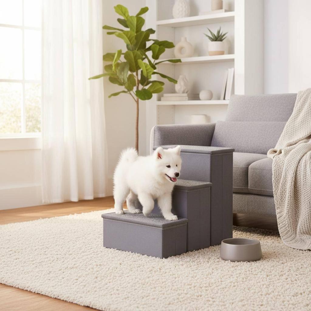 3 Pieces Foldable Pet Stairs Non-Slip Feline Dog Step Stool 2-in-1 for Home