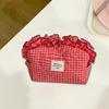 Large Capacity Ruffle Makeup Bag Plaid Pattern Wash Storage Bag Toiletry Organizer  Skincare