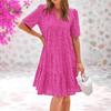Summer Women's Flowy V-Neck Sundress Casual Hollow Out Midi Dress A-Line Tiered Eyelet Short Sleeve Beach Dress