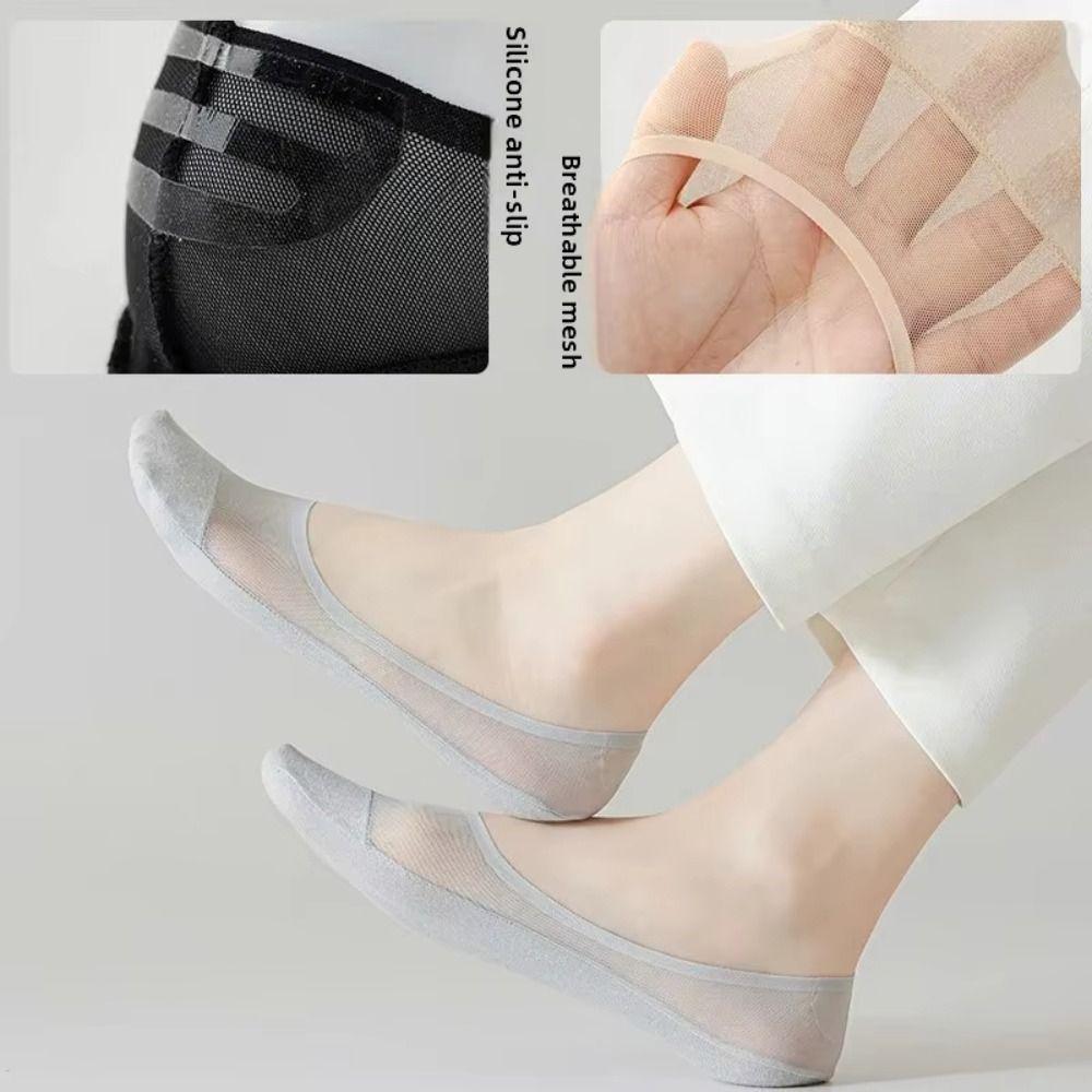 Halkfria Dam Båtsockor Bomullsbotten Isilke Strumpor Mode Osynliga Båtsockor Sommar