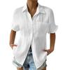 Women's Solid Color Lapel Short Sleeve Shirt Casual Button Cardigan Top