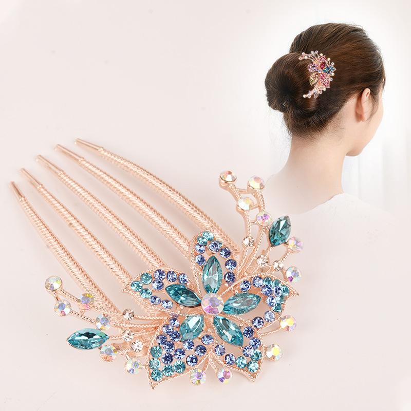 1Pcs Fashion Hairpin, Crystal Five-tooth Comb for Girls' Pigtails, Bun Hair Accessory