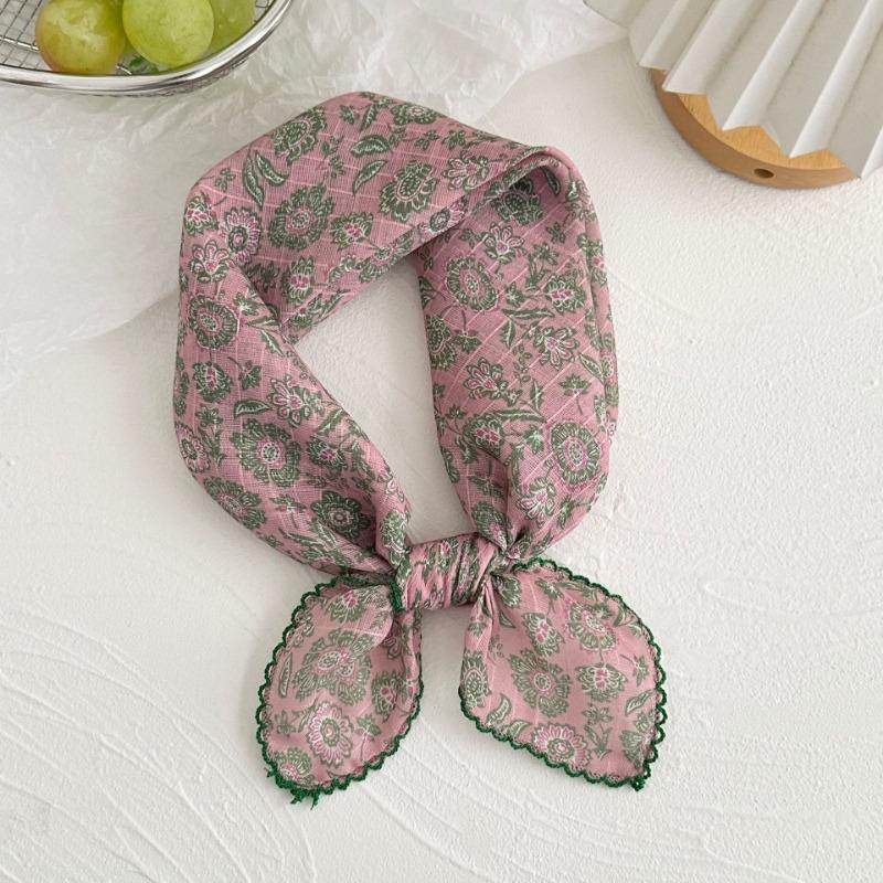 Silk scarf new retro literary cotton and linen square scarf decorative scarf floral headscarf headband multi-purpose scarf small shawl