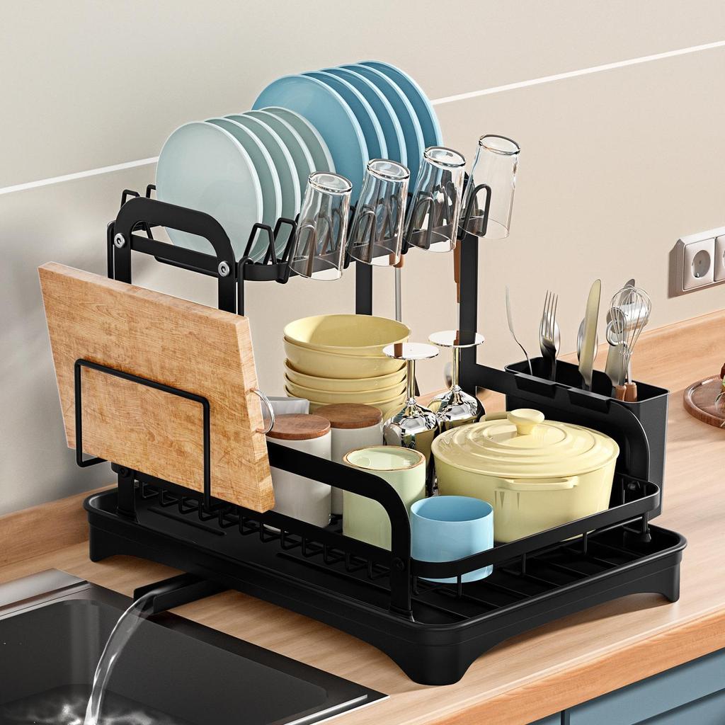 Compact Kitchen Dish Rack & Organizer for Bowls, Chopsticks, Cups, and Cutting Boards