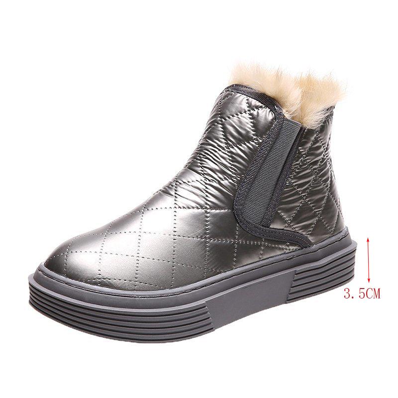

Модная женская зимняя водонепроницаемая обувь для снега, толстая подошва, нескользящие пушистые меховые ботильоны, женские утепленные плюшевые хлопковые ботинки на платформе 40