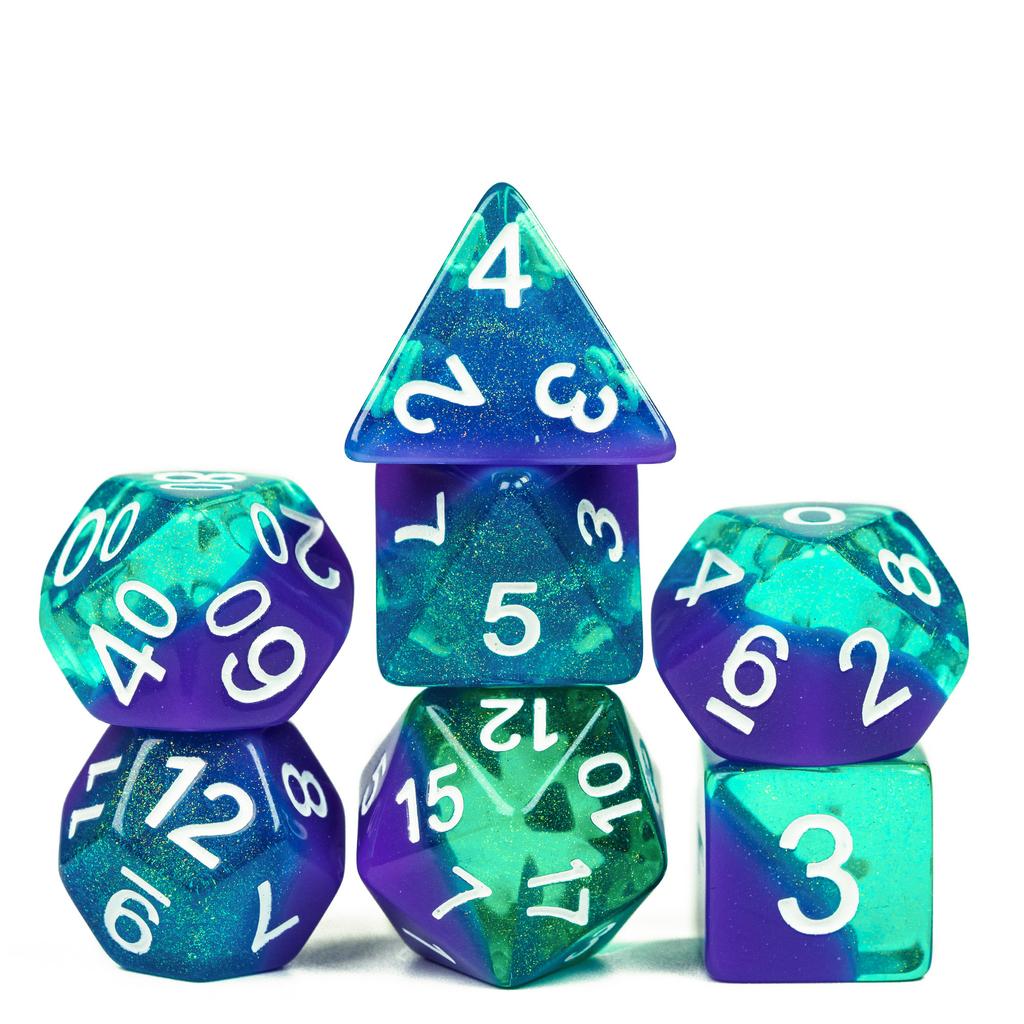 Cusdie Multi-color DND Dice Resin Glitter D4-D20 Polyhedral Dice Set for Dungeons and Dragons Tabletop Role Playing Board Game