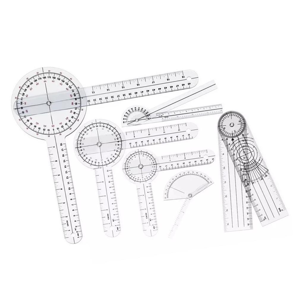 6pcs PVC Material 360° Goniometer Set Transparent Clear Angle Ruler Set  Physical Measurement