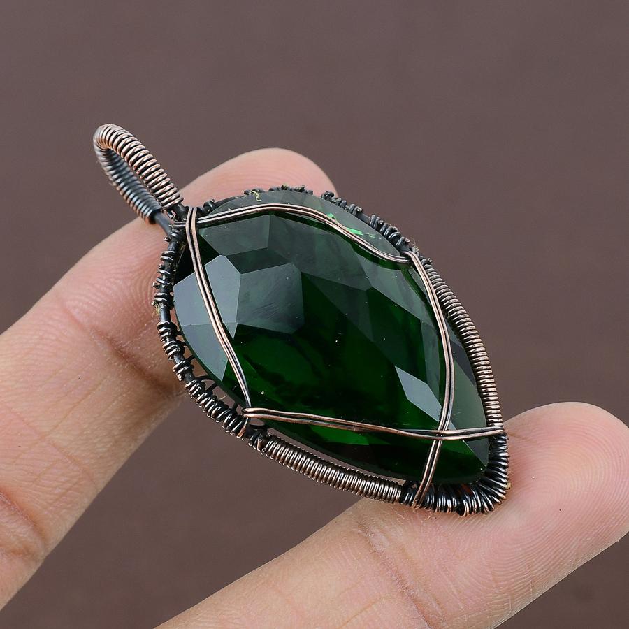 Natural Tree Of Life Chrome Diopside Copper Wire Wrap Gift Pendant 2.32" R6k26