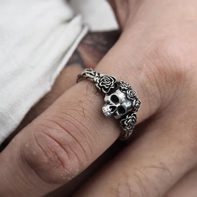 Gotische Punk Zwarte Roos Schedel Ring Retro Mode Trendy Unisex Koppel Sieraden Street Style Accessoires