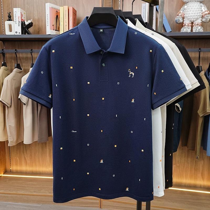 High Quality Man Summer Short-Sleeved Polo Shirt Lapel Button Multi-pattern Puppy Ventilate Business Casual Men'sWear