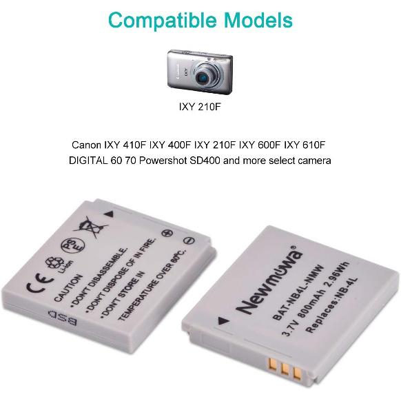 

Запасная батарея Newmowa NB-4L (2-Pack) и Портативный USB-зарядный комплект для Canon PowerShot ELPH 100 HS, 300 HS, 310