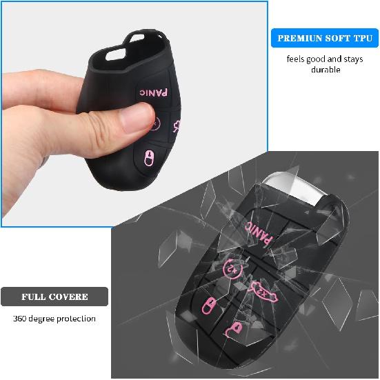 QBUC for Dodge Key Fob Cover 5 Button Silicone Remote Key Case for Dodge for Jeep Grand Cherokee