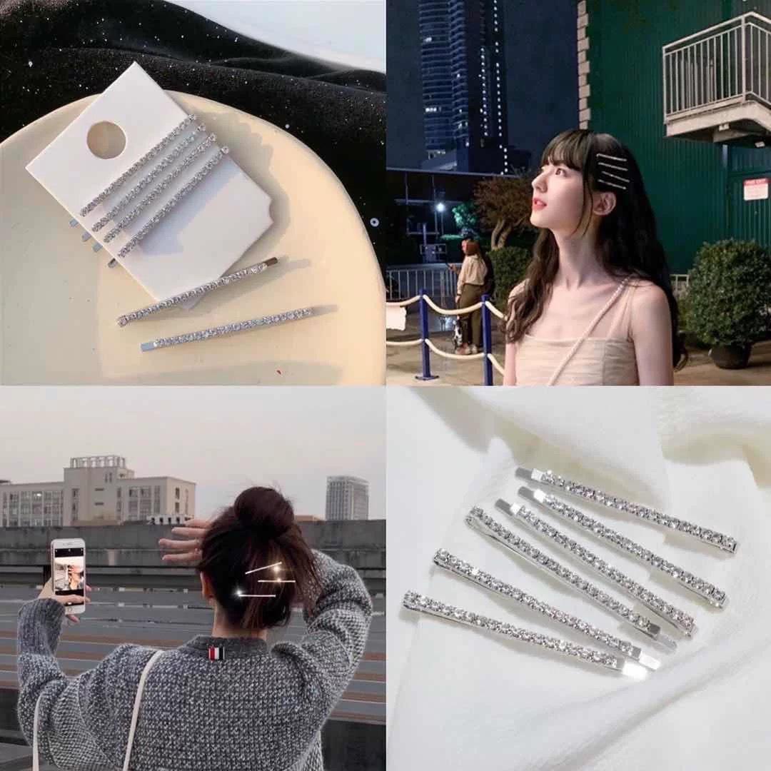 

Блестящая шпилька для волос в стиле Дженни Ким со стразами: Элегантный головной убор с челкой на заколке, простой аксессуар для волос с одной стороны серебряный