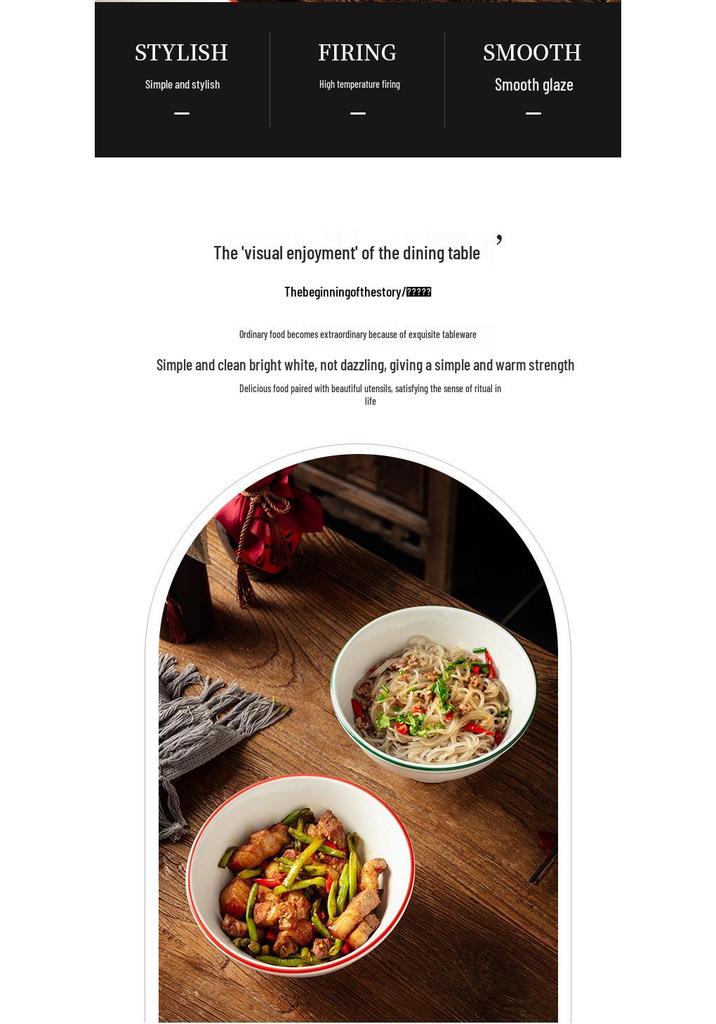 Retro Ceramic Bowl: Versatile Noodle, Soup & Stir-fry Dishware with Protective Rim