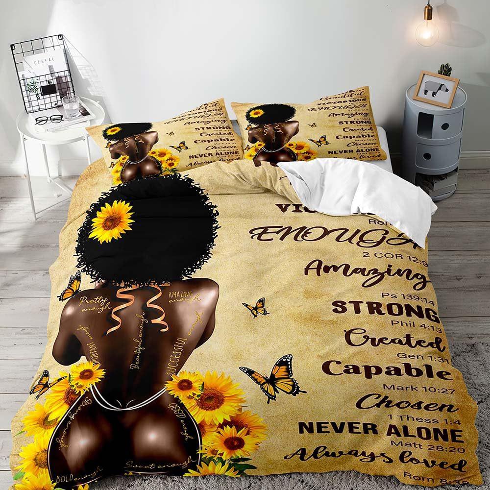 African Girl Duvet Cover Eiffel Tower Three-Piece Soft Bedding Set With Pillowcase
