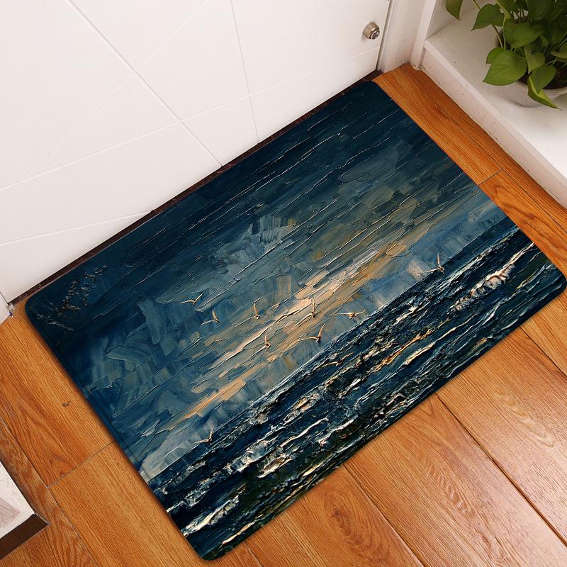 Oil Painting Floor Mat Bedroom Living Room Bathroom Rug Decoration Pastoral Print Door Mat Corridor Carpet