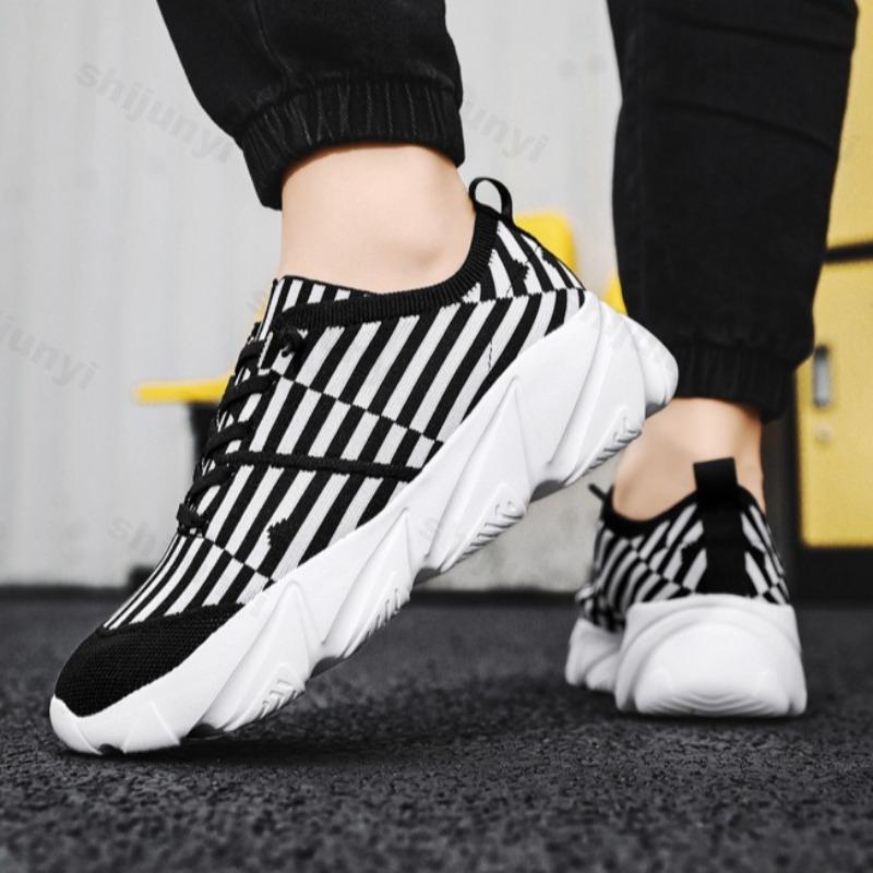 Fashion 2025 Autumn New Men's Strip Design Fashion Casual Low Top Thick Sole Shoes Fly Weave Breathable Mesh Comfortable Chunky sneakers
