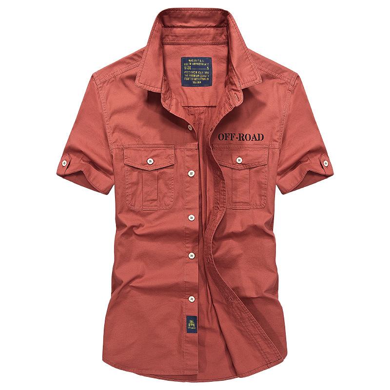

2026 Men s Washed Cotton Short Sleeve Military Shirt, Loose Fit Plus Size Outdoor Workwear L красный