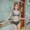 Korean Gray Suede Bow Bikini Set for Resort Wear