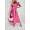 Women's Summer Casual Short-sleeved Button Waist Solid Color Long Shirt Dress
