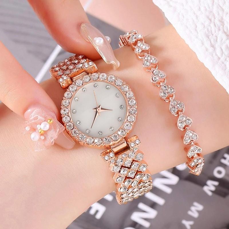 

2pcs Butterfly Original Diamond Watch for Women Fashion Elegant Stainless Steel Quartz Wristwatch Luxury Ladies Dress Watches ярко-розовый