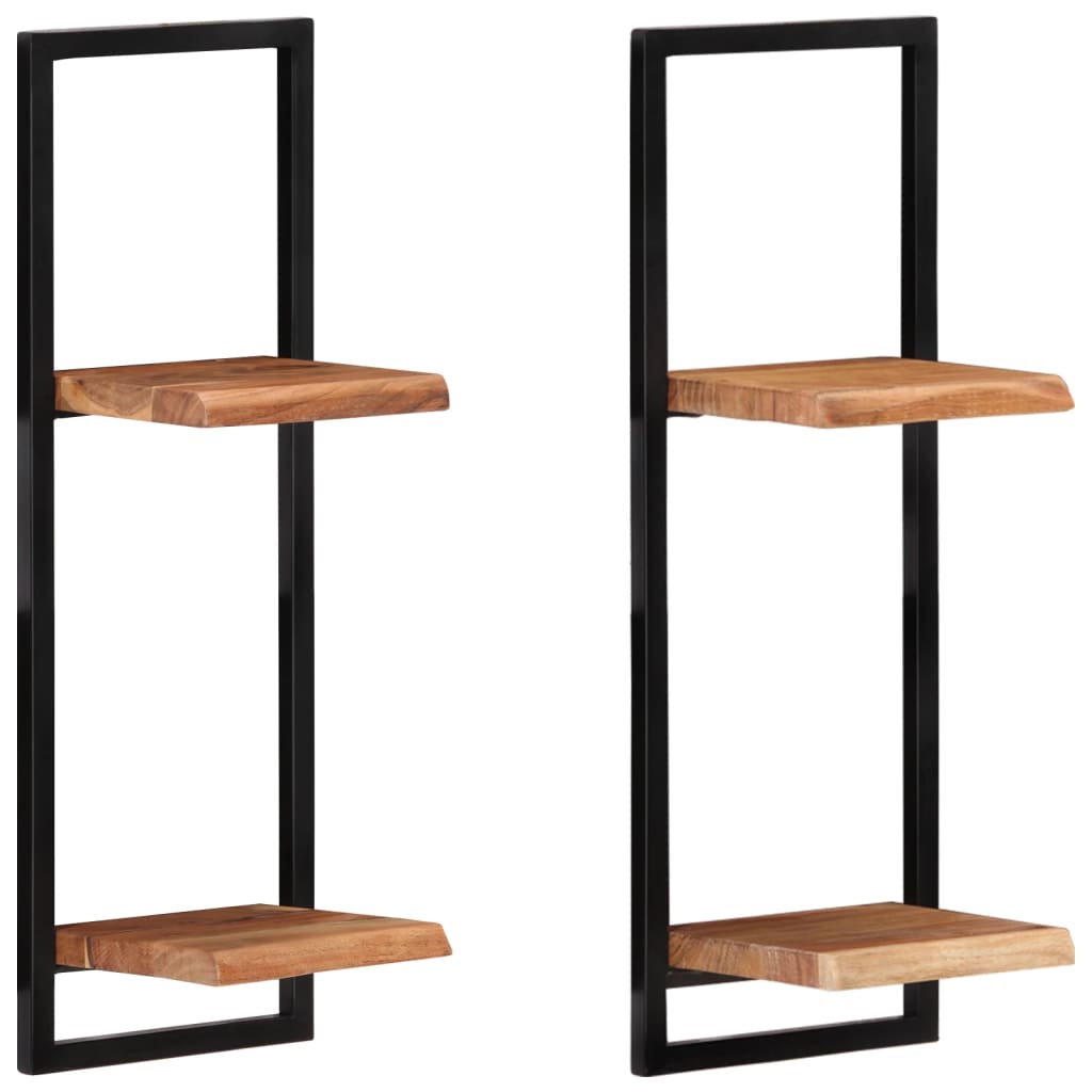 Vidaxl Wall Shelves, 2 Pcs, 25X25X75 Cm, Solid Acacia Wood and Steel