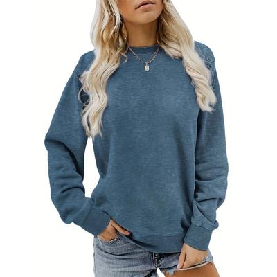 Moletom Versátil Sólido, Moletom Casual de Manga Comprida com Gola Careca para Outono e Inverno, Roupa Feminina