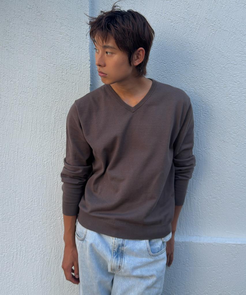 WEDNESDAY OASIS Washable Soft V-Neck Knit_Khaki Brown(Wcb6Kn104)