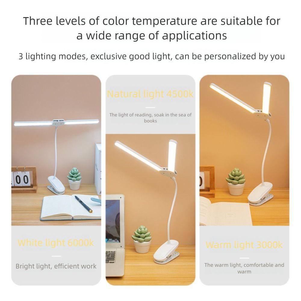 3 Colors LED Clamp Double Head Desk Lamp Flexible Eye Protection Bedroom Table Lamp Energy-Efficient Foldable