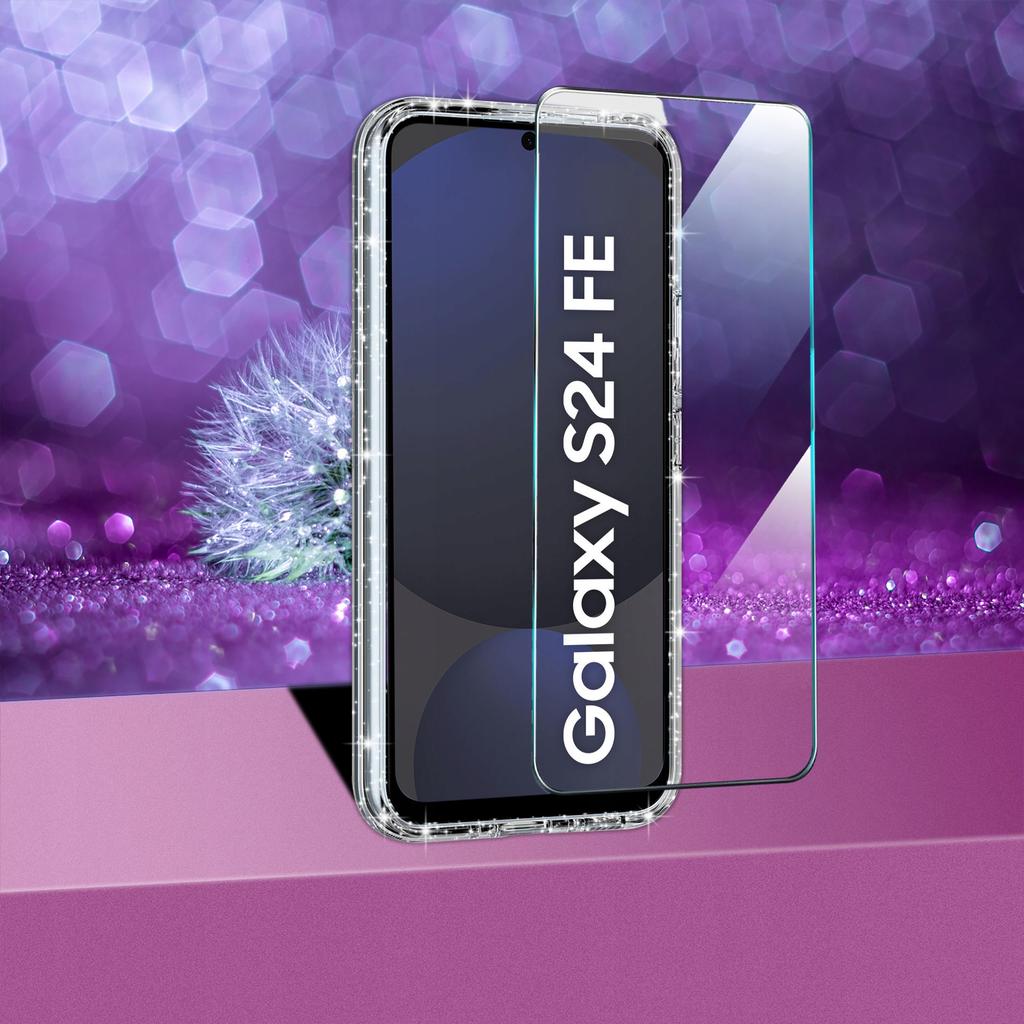 Case for Samsung Galaxy S24 FE SILICONE GLITTER SHINE CASE + GLASS