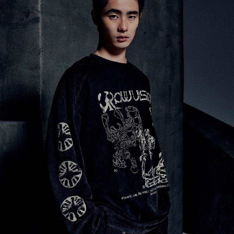 NOMANUAL Long Sleeve Tee   Washed Black