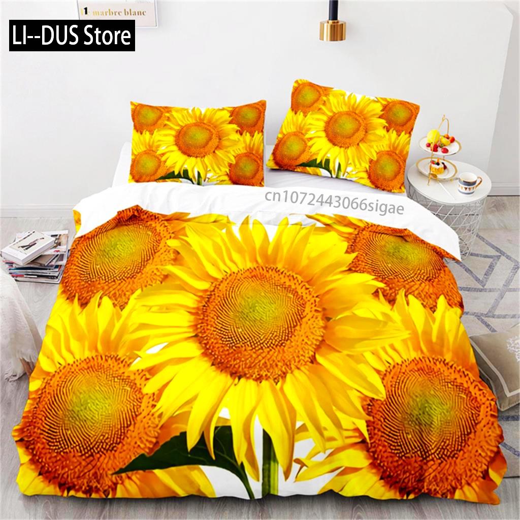 

Nature Theme Sunflower Duvet Cover Microfiber Tropical Floral Comforter Cover Yellow Blossom Bedding For Kids Adults Bedroom EU Single(135*200cm)3pcs