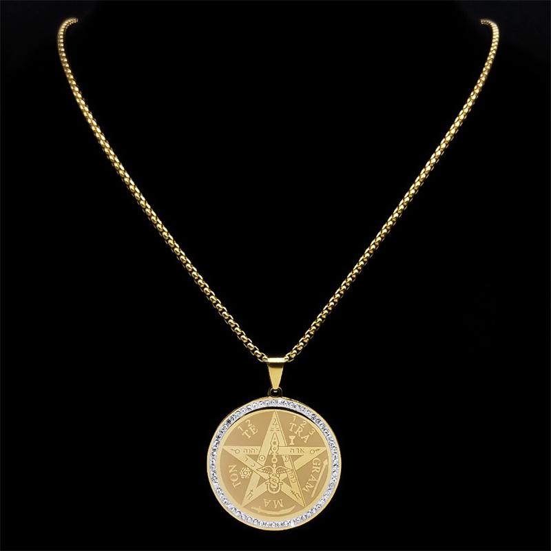 Tetragrammaton Pentagram Amulet Necklace for Women Men Stainless Steel Jewish Israel Talisman Pentacle Chain Jewelry NZZZ499S02
