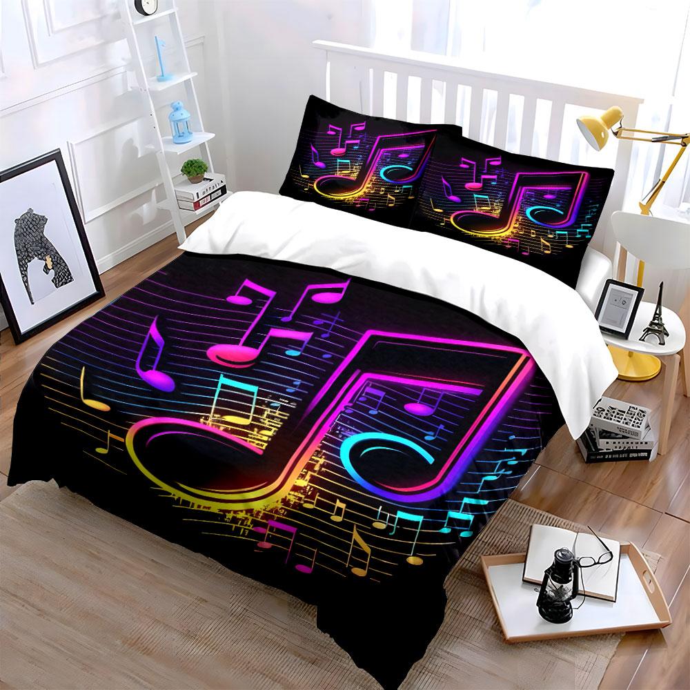 Colorful Musical Note Bedding Bedding Duvet Cover Set Duvet Cover Pillowcases (1 * Duvet Cover 2 * Pillowcases, without duvet insert)