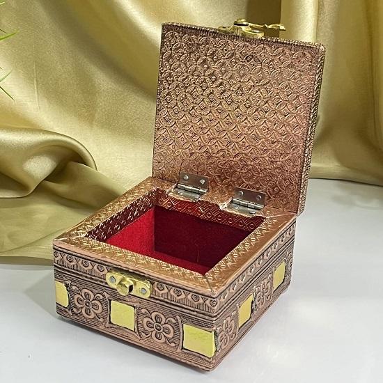 Handmade Wooden Oxidised Jewellery Organizer Storage Box With Lock Jewel Necklace Earrings Ring Multipurpose Wedding Anniversary
