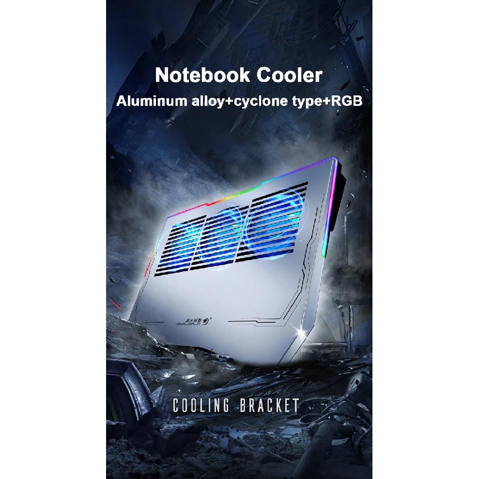 Ice Demon Notebook Air-cooled Cooling Pad with RGB Colorful Light 3 Fans Cooling Radiator Bracket Suit for 12.1-17.3 Inch Laptop