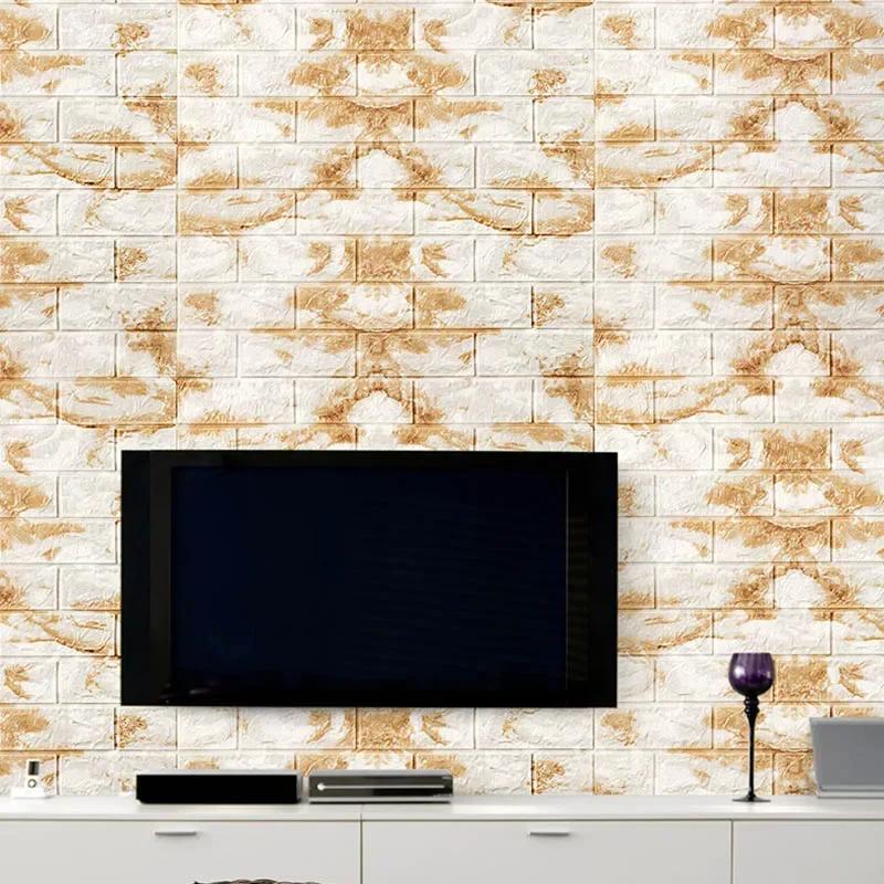 1/5/10pcs 3D Wall Panel Self Adhesive Foam Plastic Wall Sticker Peel Living Room Bedroom Marble Sticker TV Wall Paper Home Decor