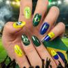 Wearable Nails, Sports Vibrant World Cup Theme Wearable False Nails, Yellow And Blue Contrast French Manicure Pieces