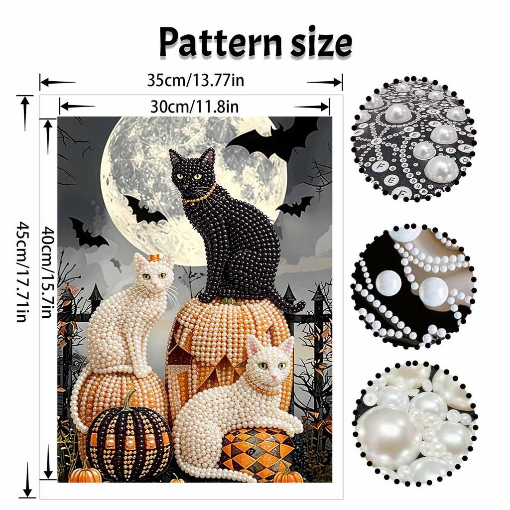 Halloween Pearl Painting Art Full Pearl Black White Cats Pumpkin Handmade Diy Home Decorations