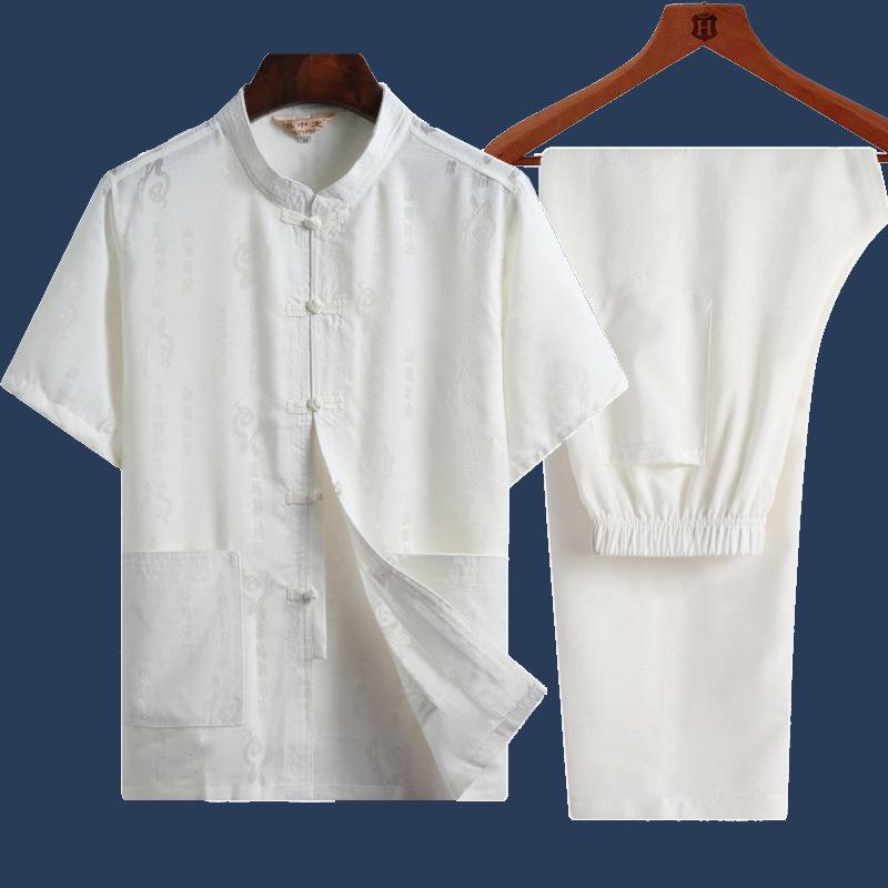 Men's Chinese-Style Summer Tang Suit: Short-Sleeve Linen Hanfu Robe for Middle-Aged and Elderly