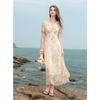 Sancai 2025 Summer French Floral V-neck Puff Sleeve Maxi Dress