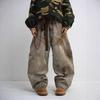 Washed and old design jeans summer new genderless heavy industry dirty wash wide leg loose scimitar pants