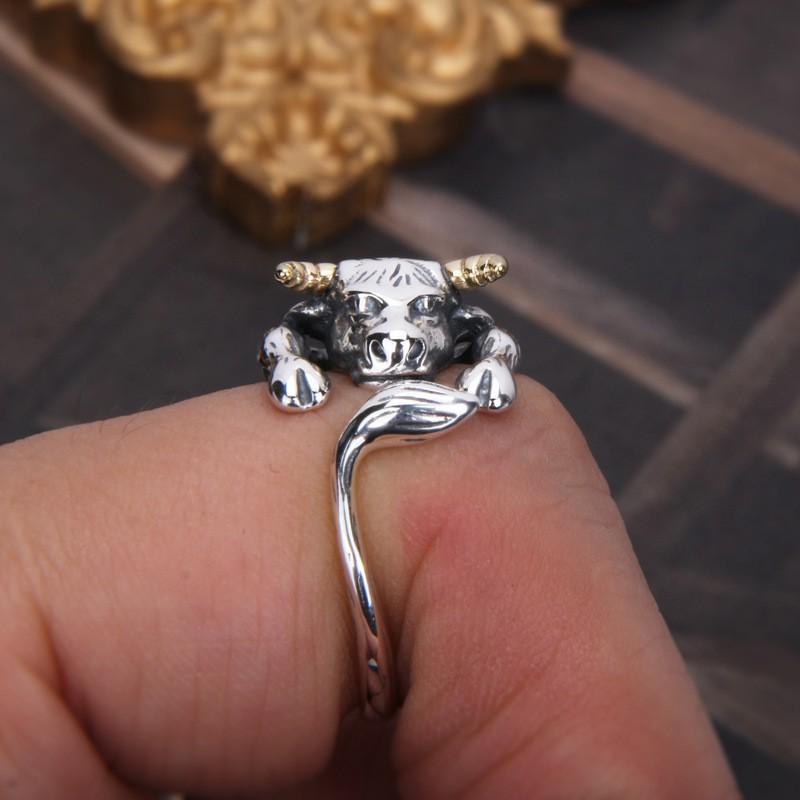 S925 Sterling Silver Year of the Ox Men's Adjustable Zodiac Ring
